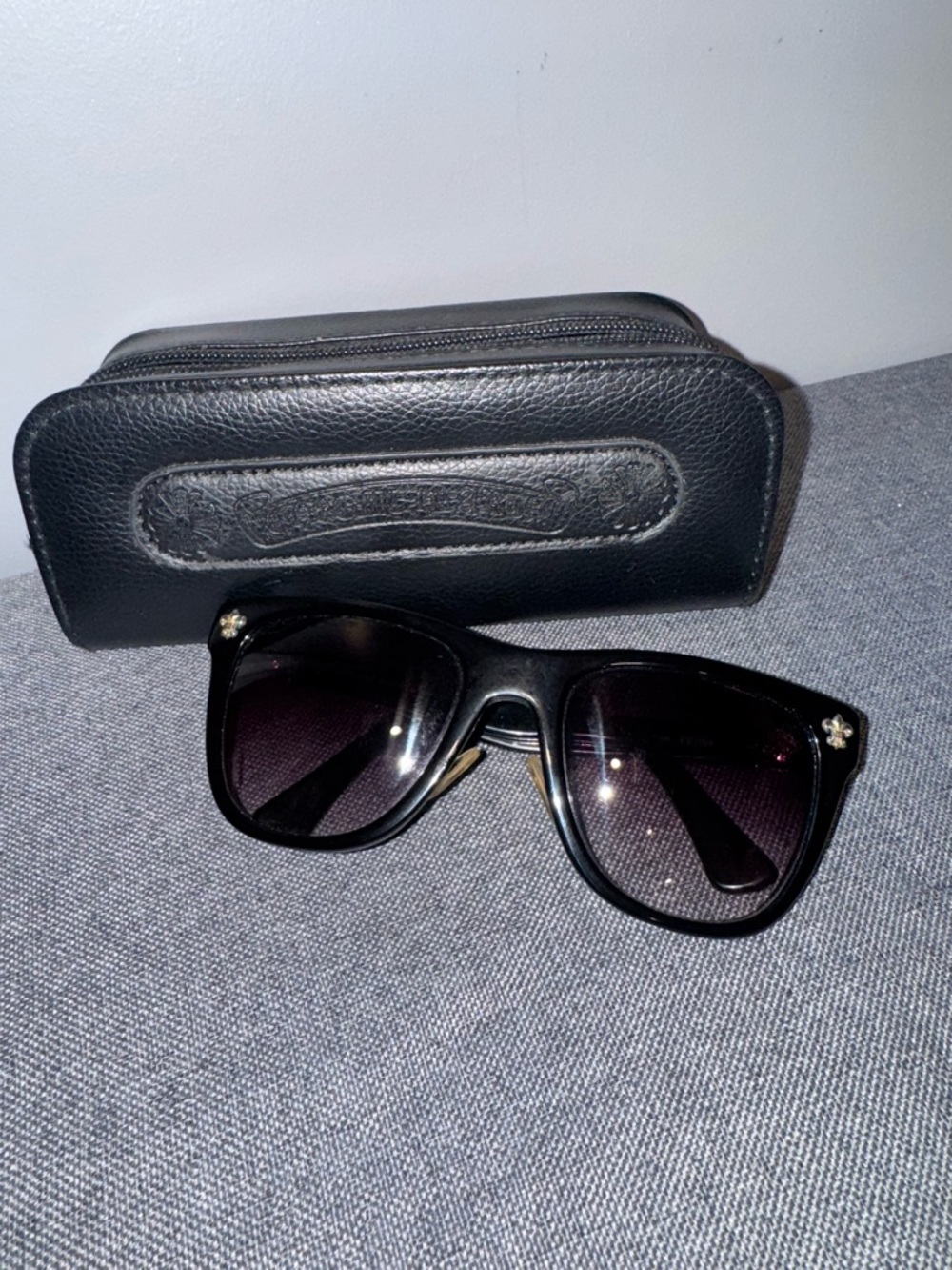 Chrome Hearts Black Sunglasses with Leather Case